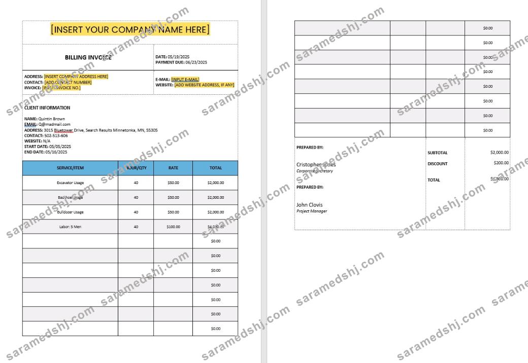 Construction Billing Invoice Template
